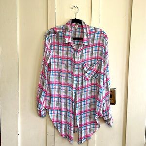 Free People plaid button up with buttons down the back!